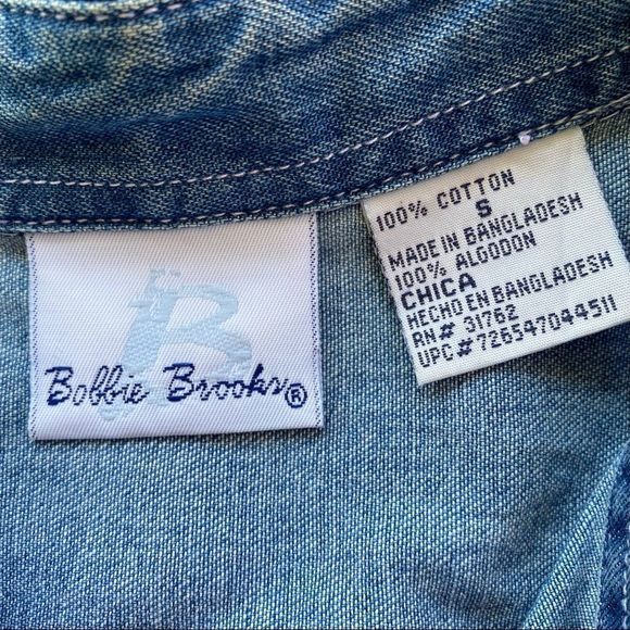 VTG Bobbie Brooks Floral Embroidered Oversized Denim Button Down Shirt Size S - Picture 2 of 11